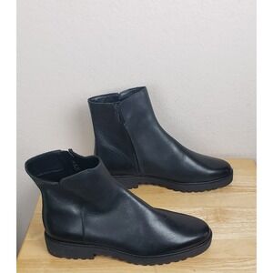 Franco Sarto Cassie Black Leather Lug Sole Ankle Boots Women 11M Gothic Sleek